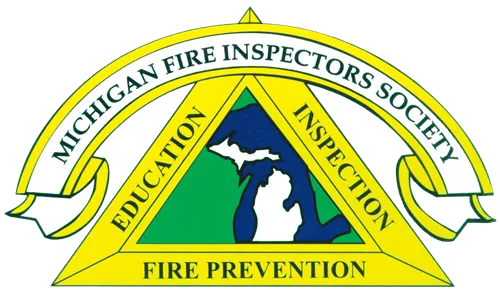 Michigan Fire Inspectors Society logo with triangle for education, inspection, and fire prevention