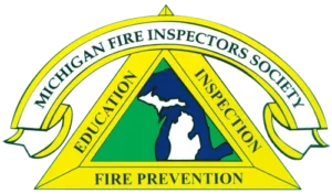 Michigan Fire Inspectors Society logo with triangle for education, inspection, and fire prevention